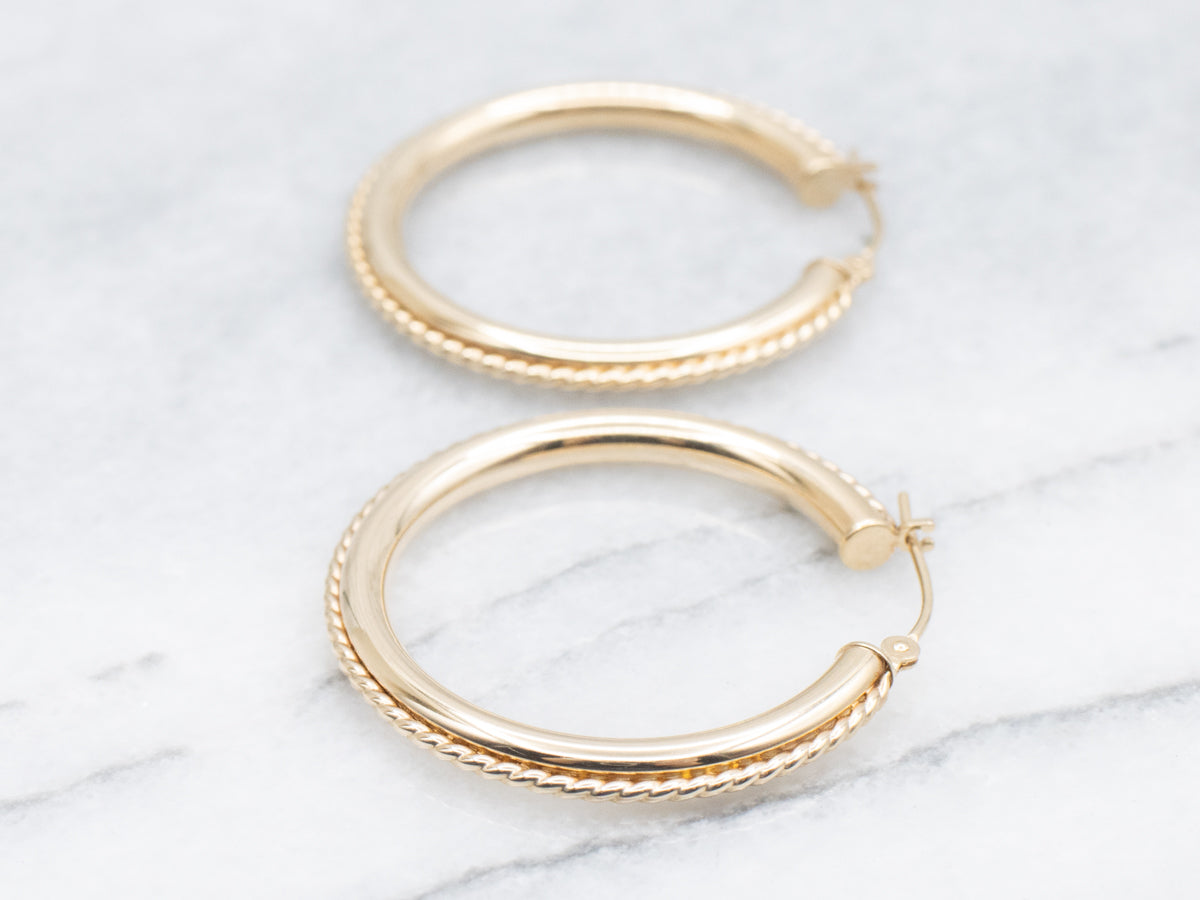 Yellow Gold Hoop Earrings with Rope Twist Edge