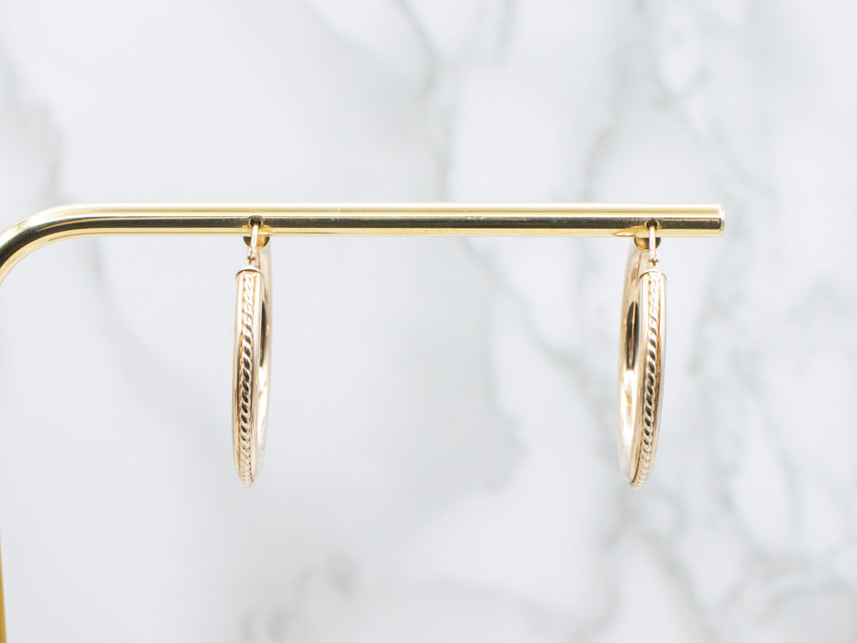 Yellow Gold Hoop Earrings with Rope Twist Edge