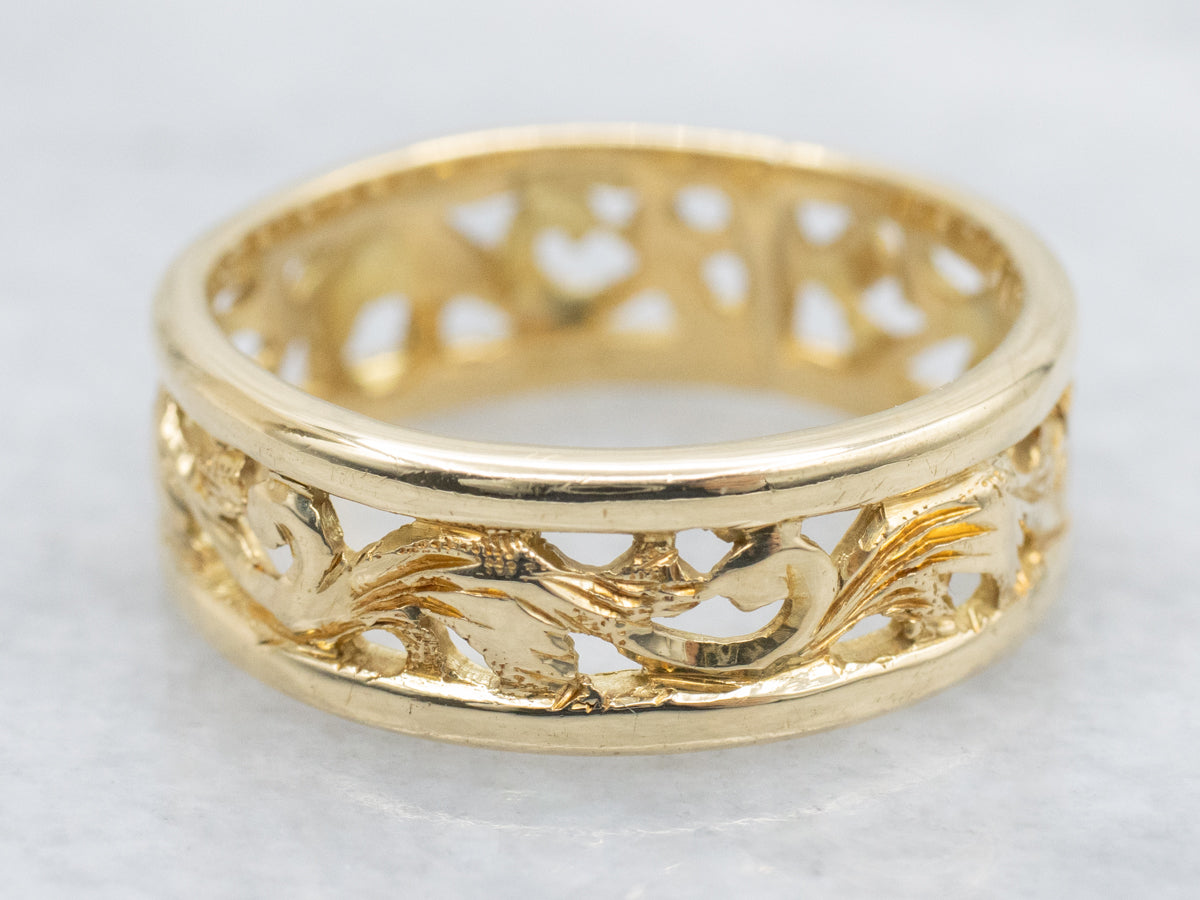 Pierced Scrolling Vine Pattern Vintage Gold Band