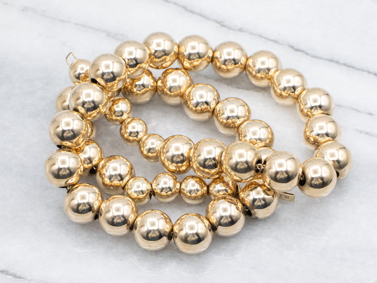 Polished Yellow Gold Hollow Beaded Necklace