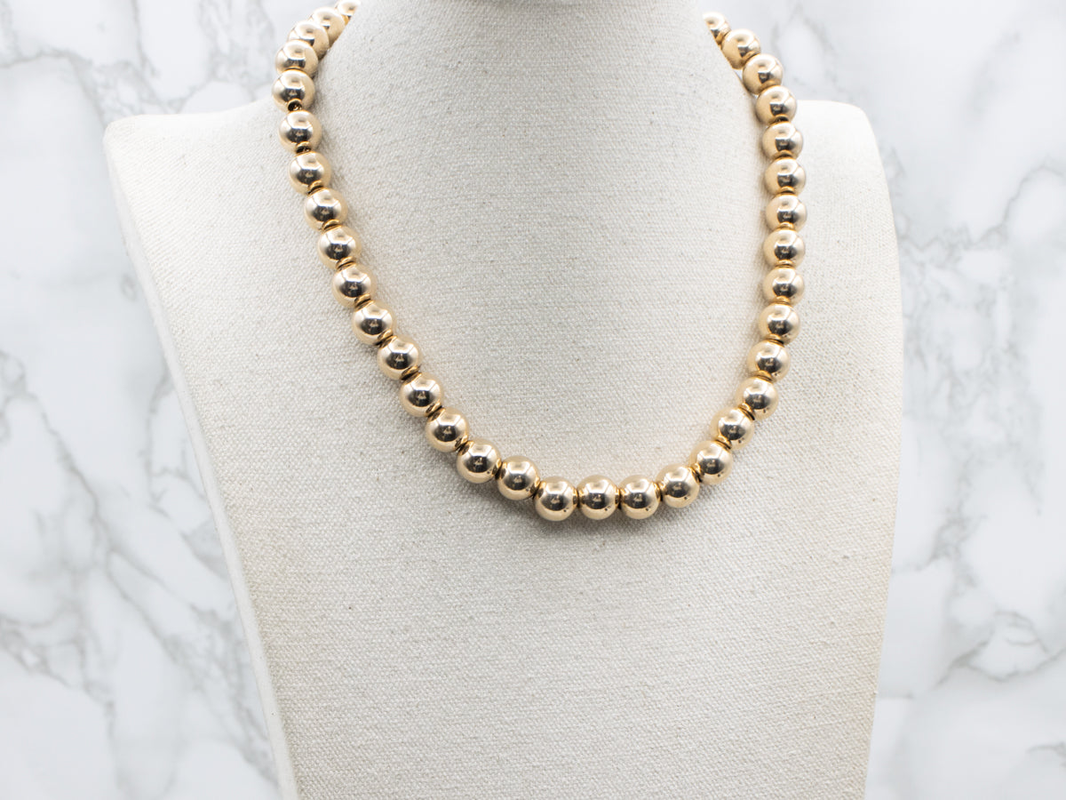 Polished Yellow Gold Hollow Beaded Necklace