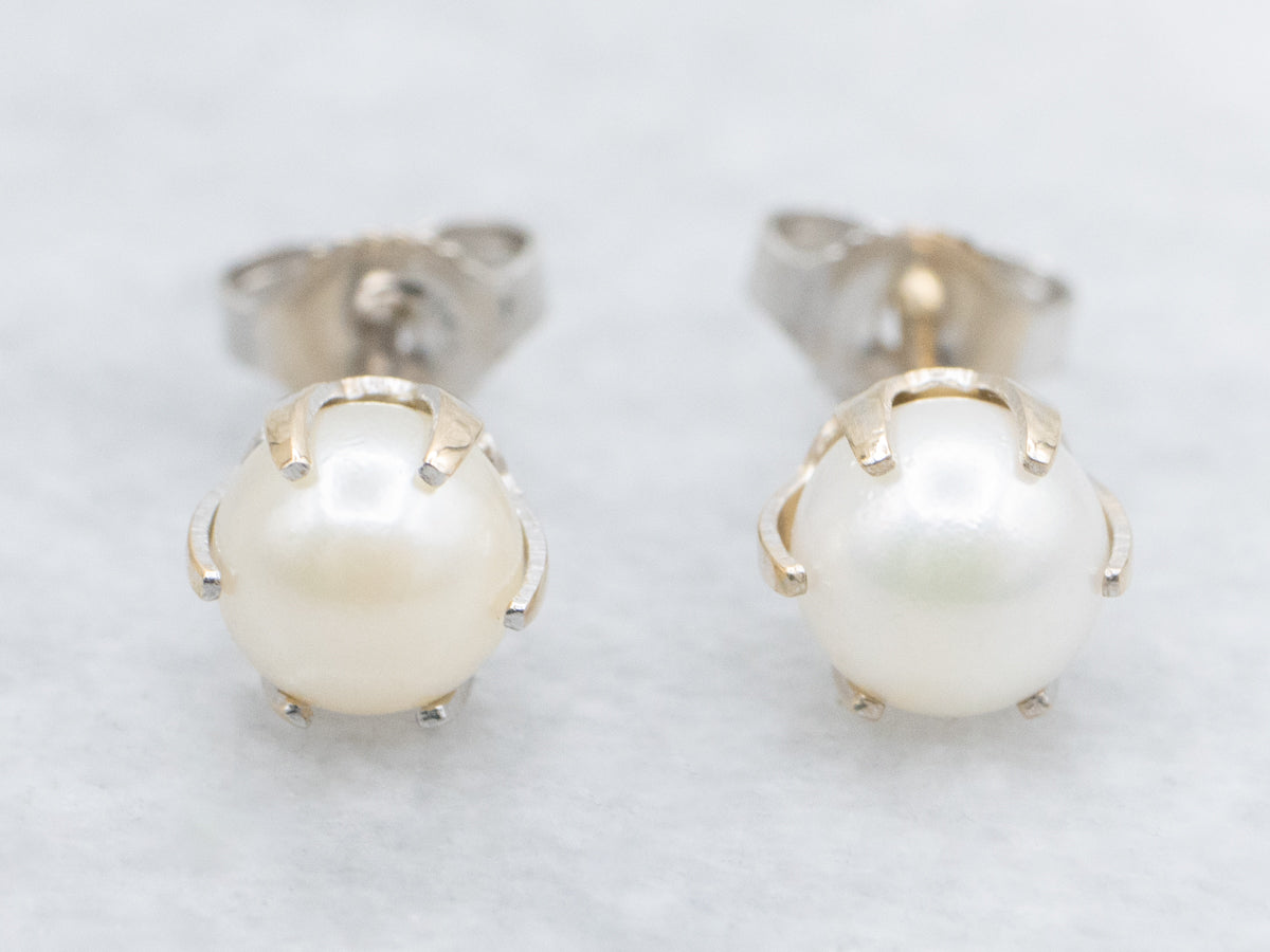 Saltwater Pearl White Gold Stud Earrings