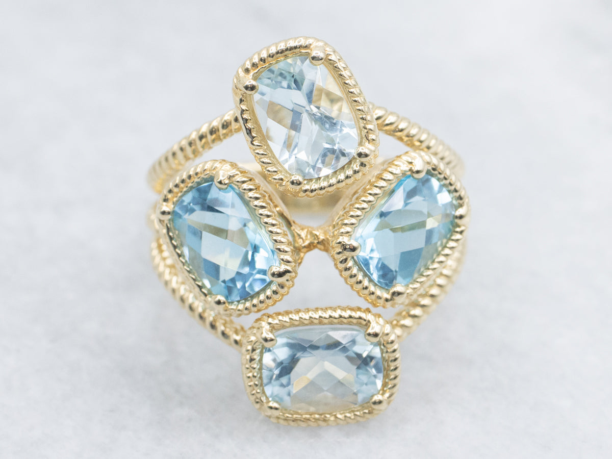 Nautical Style Blue Topaz and Gold Statement Ring