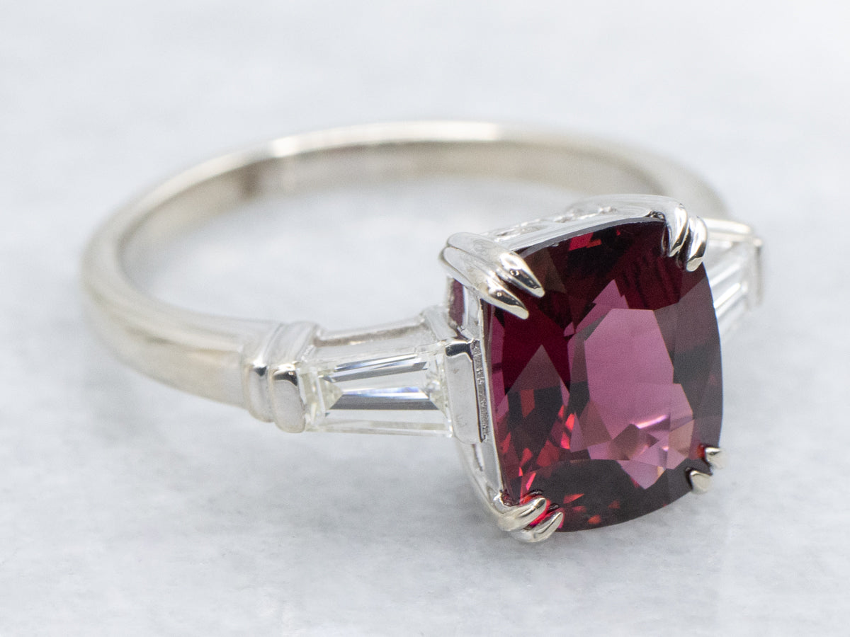 Garnet and Baguette-Cut Diamond Three Stone Ring