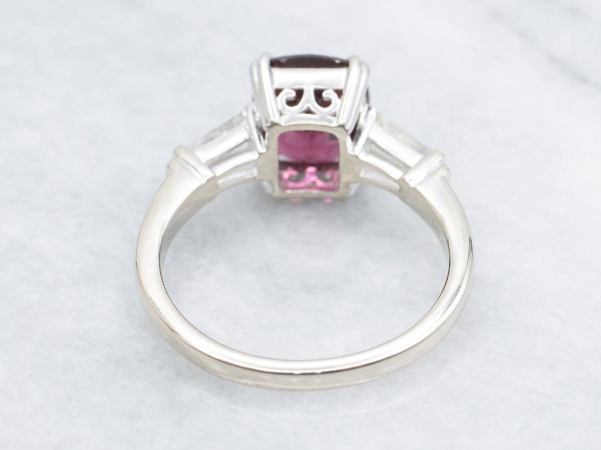 Garnet and Baguette-Cut Diamond Three Stone Ring