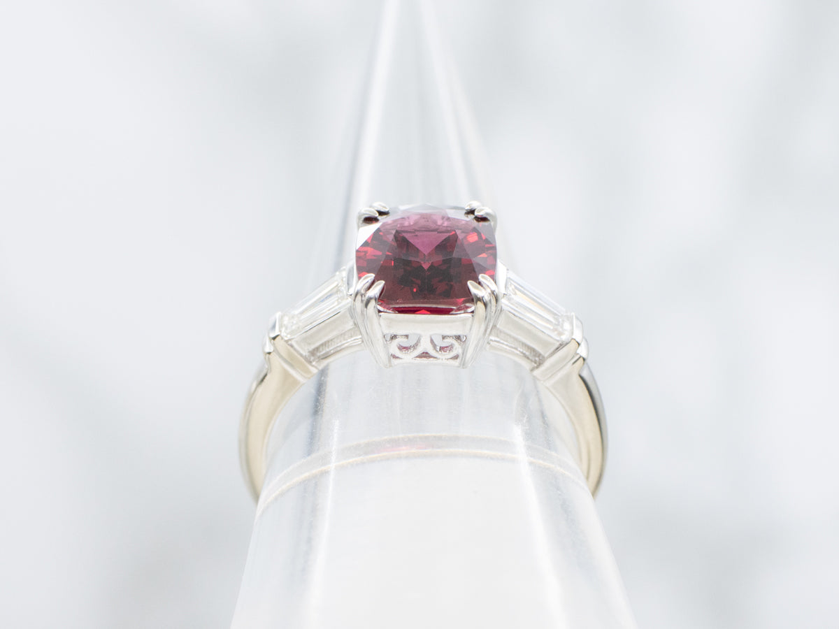 Garnet and Baguette-Cut Diamond Three Stone Ring