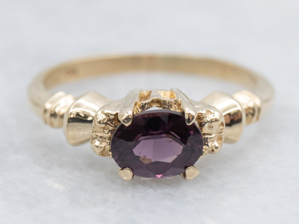 East-West Set Purple Spinel and Gold Solitaire Ring
