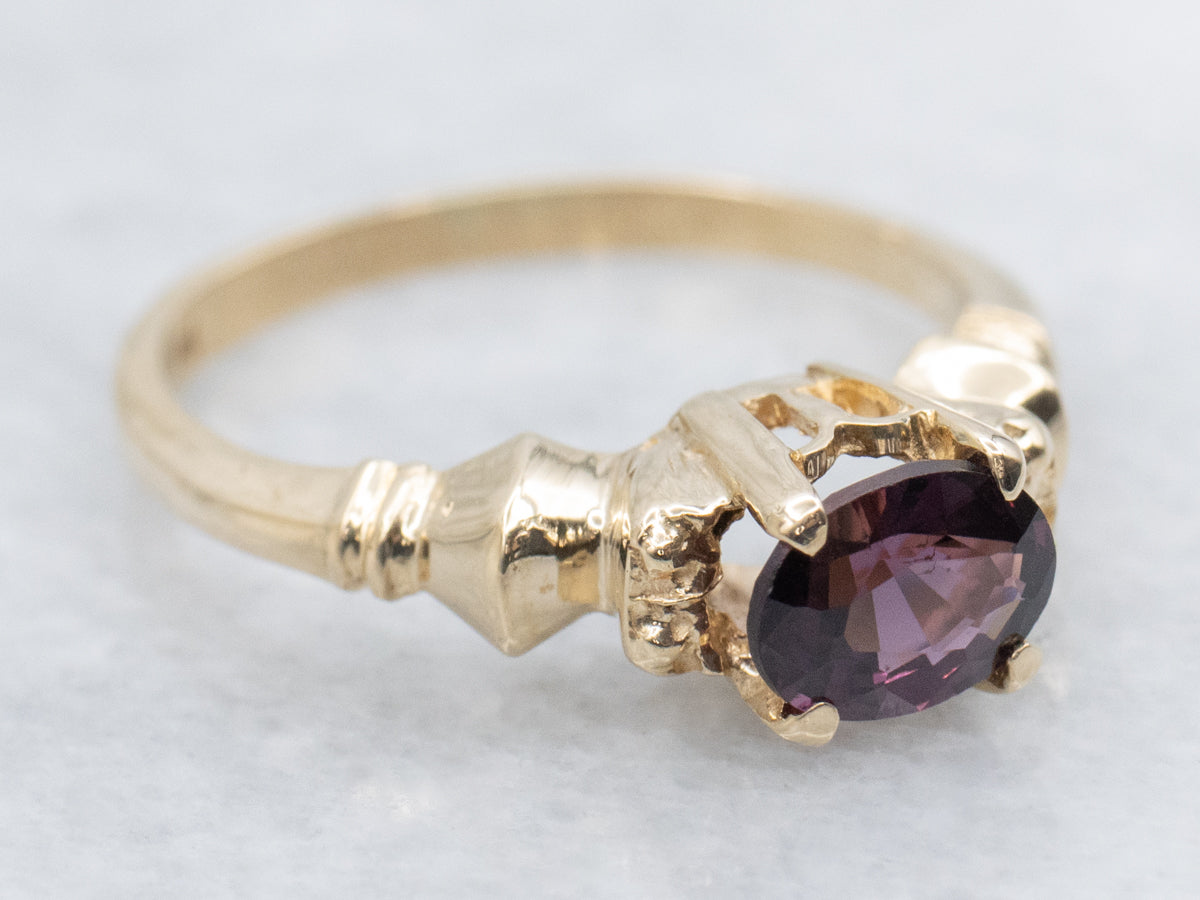 East-West Set Purple Spinel and Gold Solitaire Ring