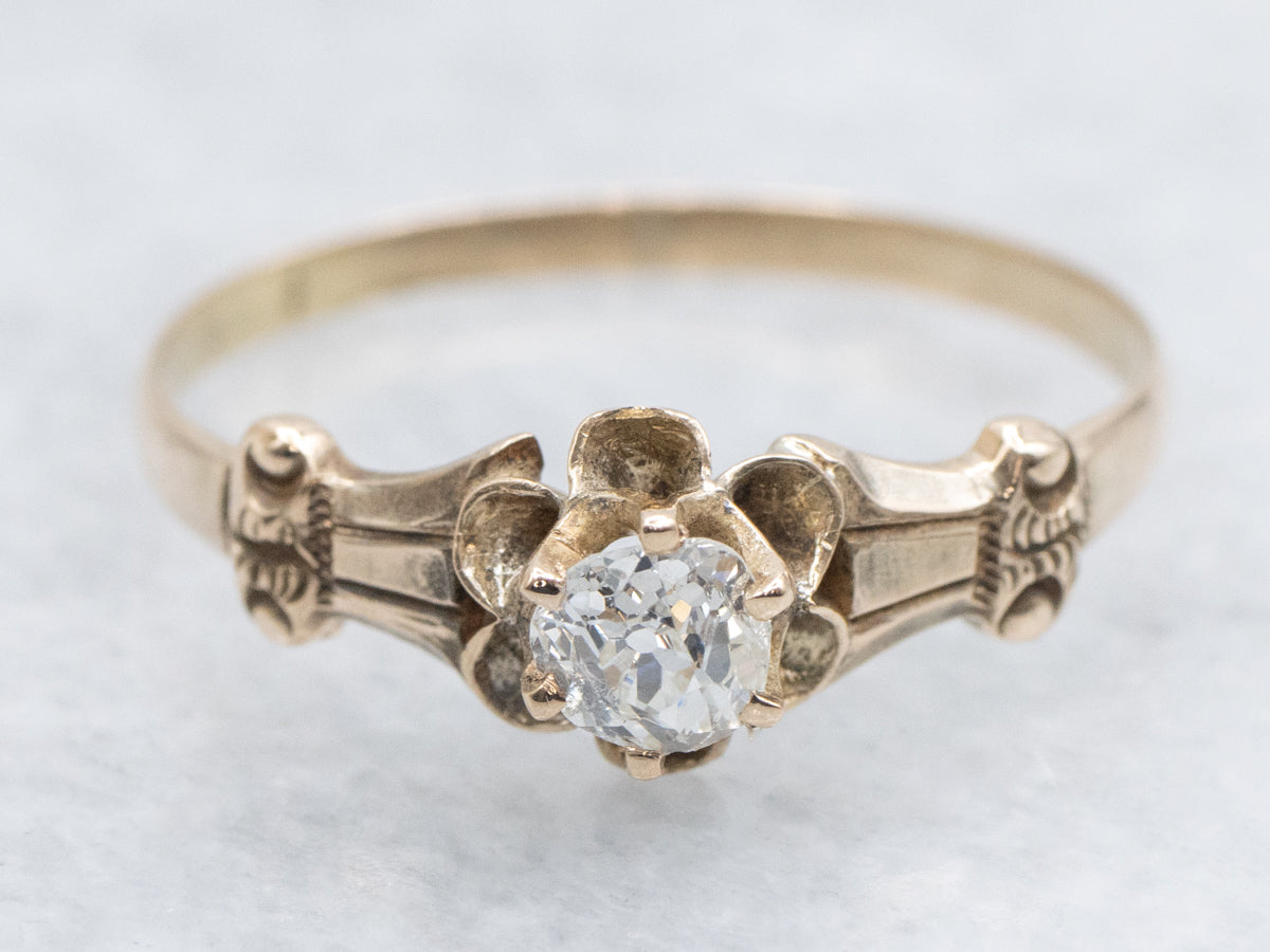 Antique Buttercup Set Old Mine Cut Diamond Engagement Ring
