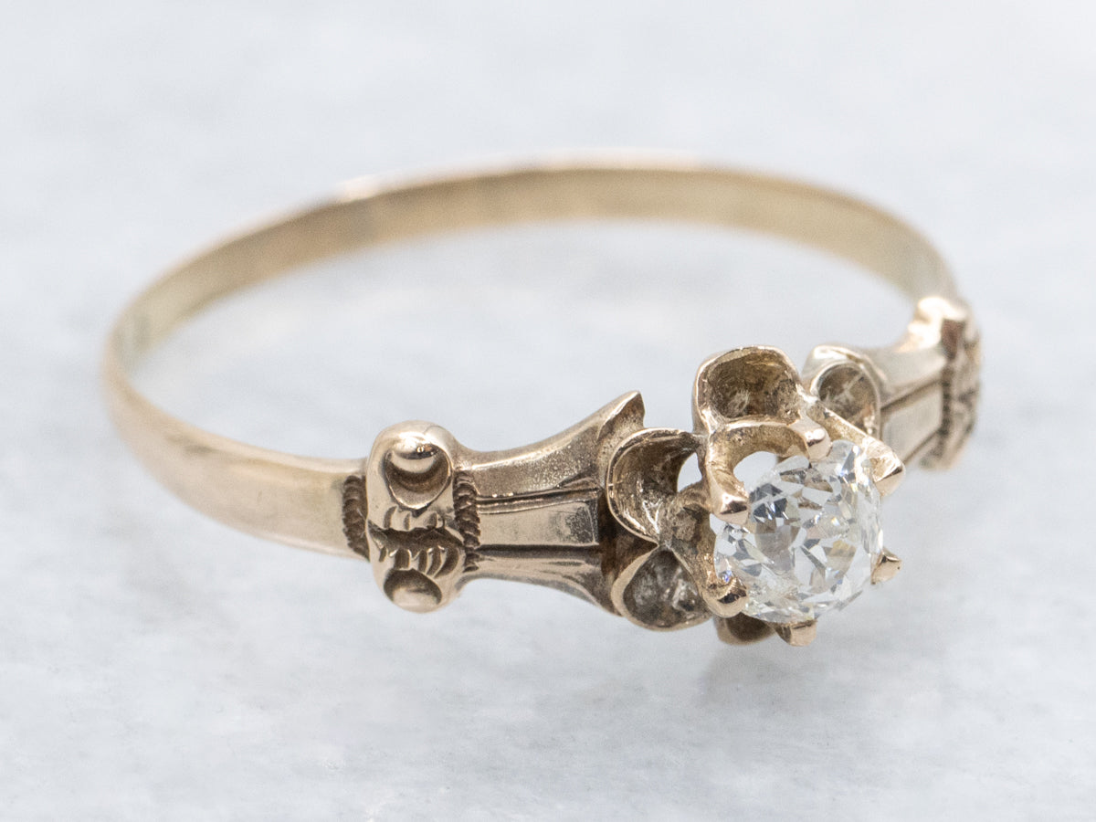 Antique Buttercup Set Old Mine Cut Diamond Engagement Ring