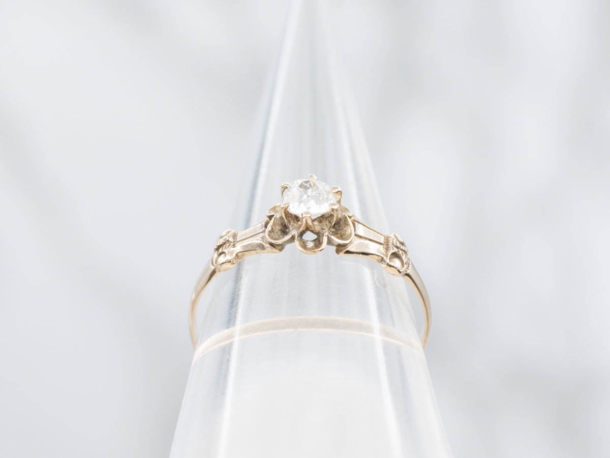 Antique Buttercup Set Old Mine Cut Diamond Engagement Ring