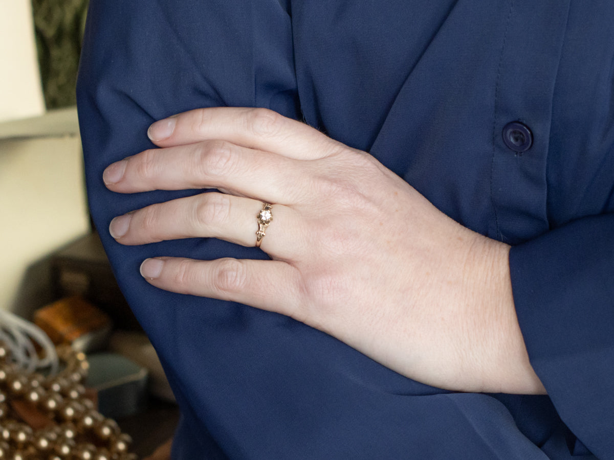 Antique Buttercup Set Old Mine Cut Diamond Engagement Ring