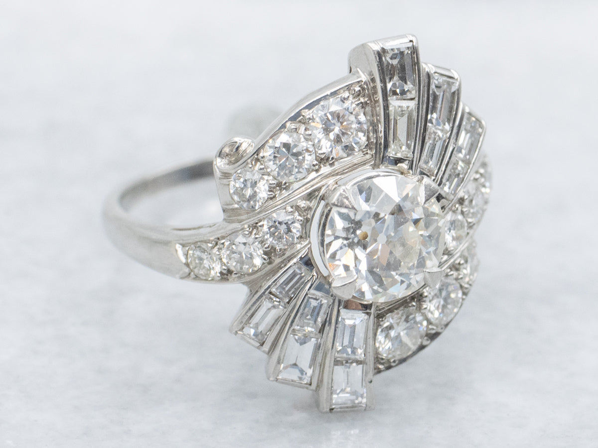 Platinum and Old Mine Cut Diamond Antique Cocktail Ring