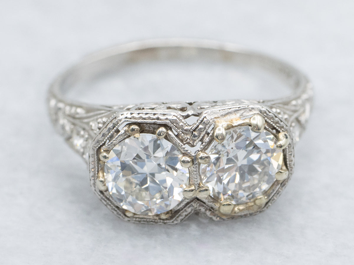 Platinum Old European Cut Double Diamond Art Deco Era Ring