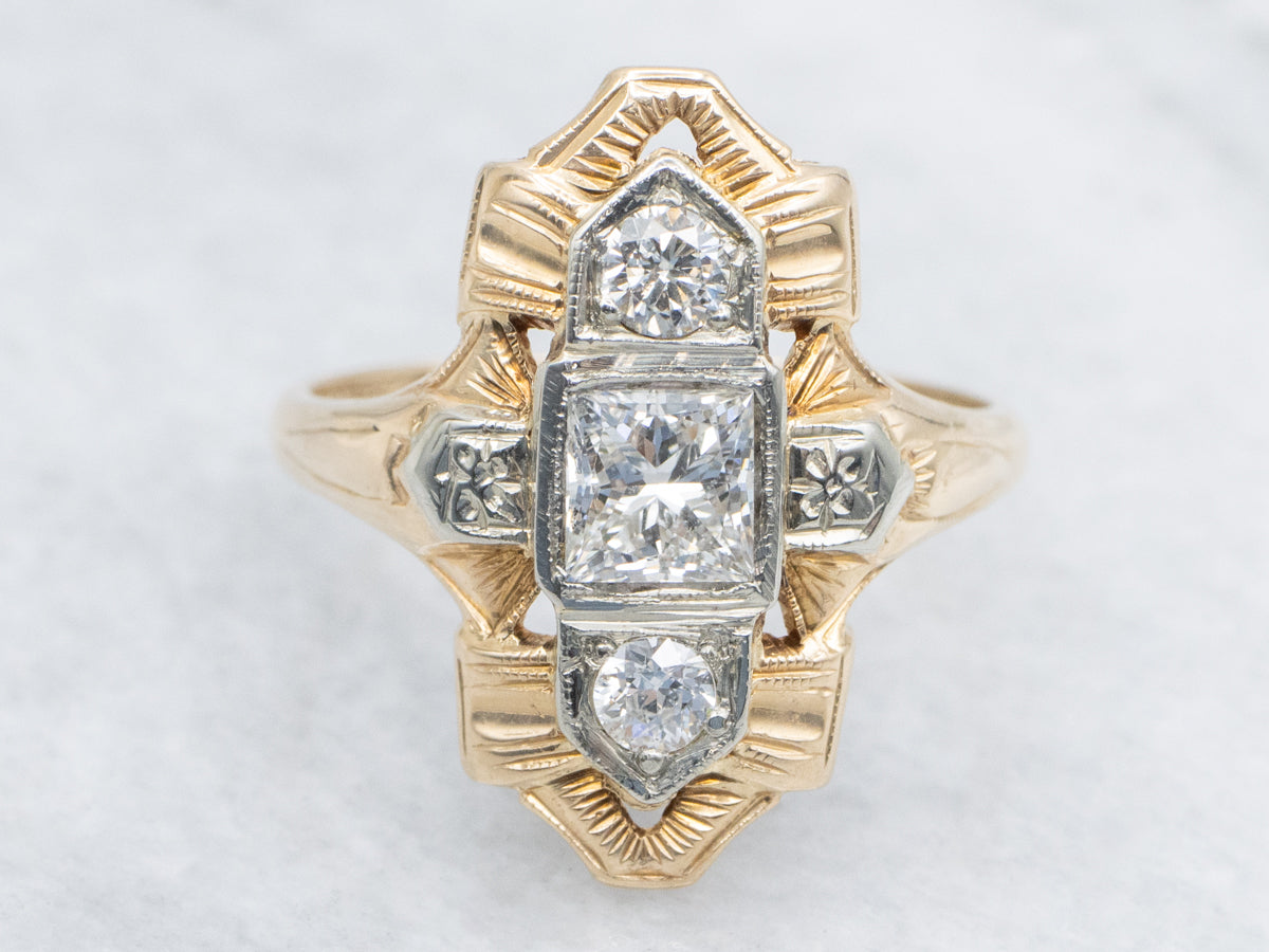 Late Art Deco Era Two-Tone Gold Diamond Dinner Ring