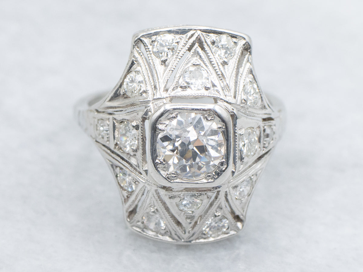 Stunning Old Mine Cut Diamond Art Deco Era Dinner Ring