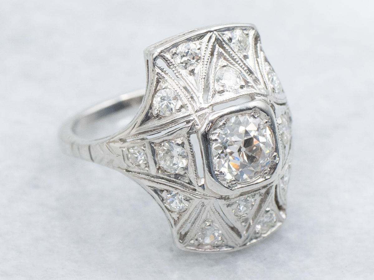 Stunning Old Mine Cut Diamond Art Deco Era Dinner Ring