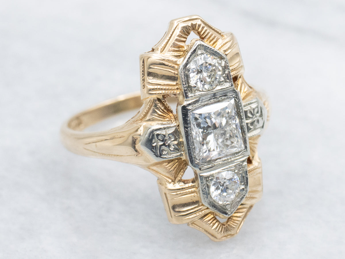 Late Art Deco Era Two-Tone Gold Diamond Dinner Ring