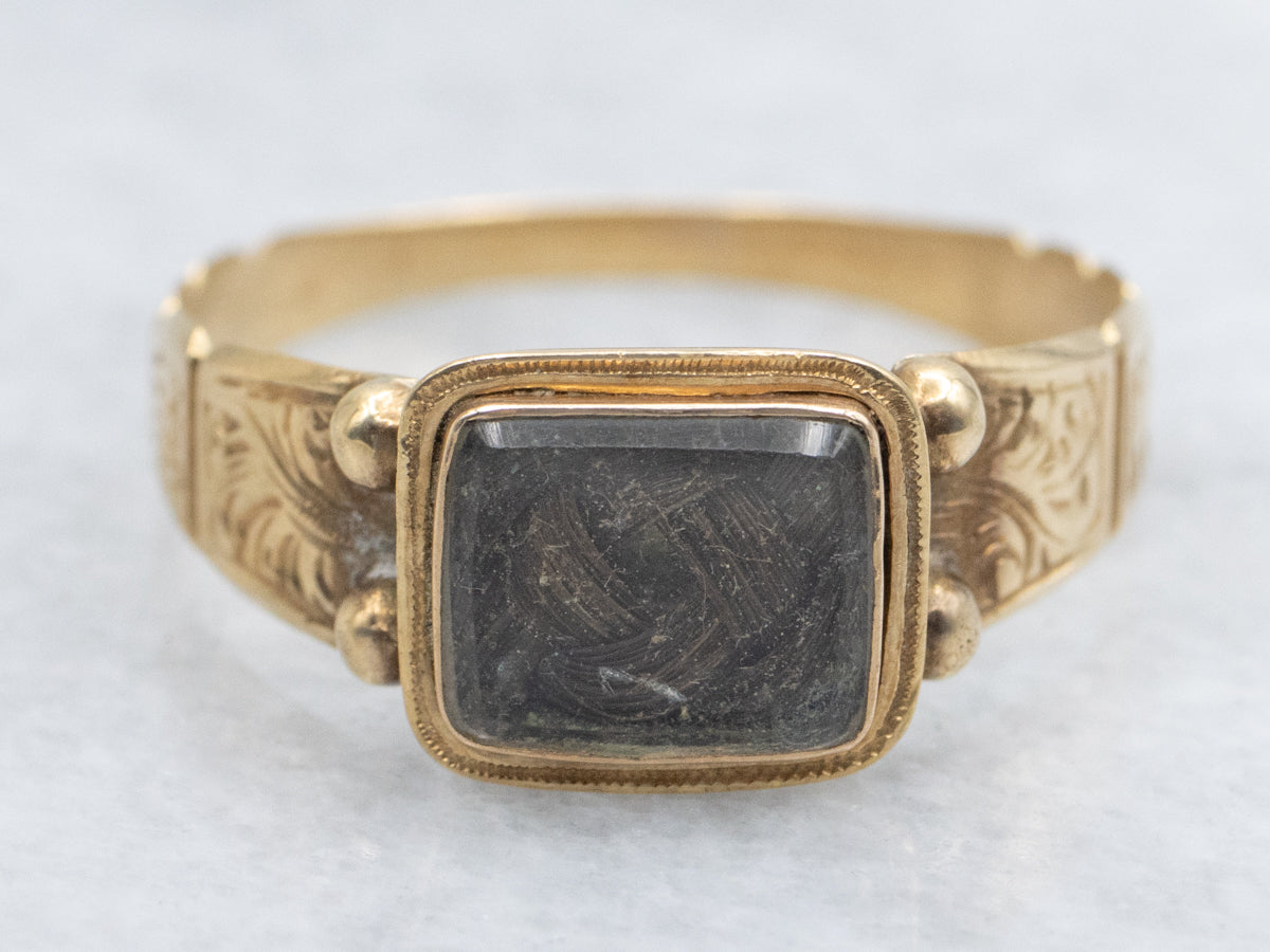 Victorian Era Antique Gold Mourning Hair Locket Ring