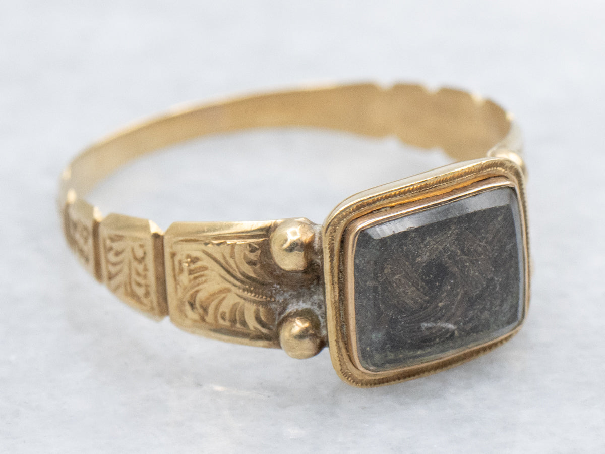 Victorian Era Antique Gold Mourning Hair Locket Ring