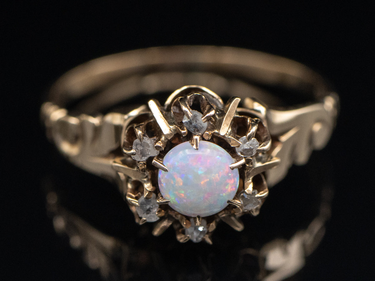 Victorian Opal and Rose-Cut Diamond Halo Ring