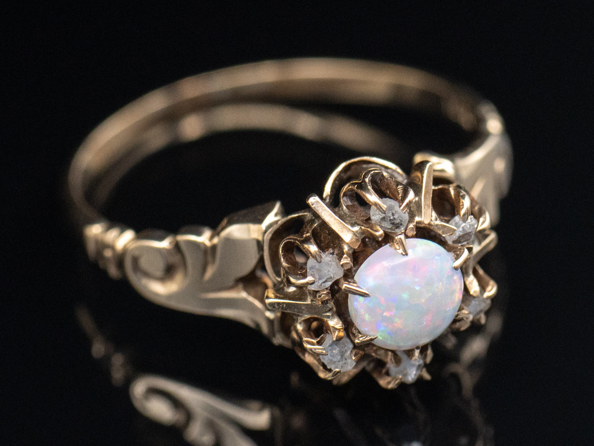 Victorian Opal and Rose-Cut Diamond Halo Ring