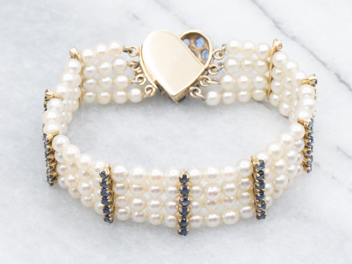 Saltwater Pearl Beaded Bracelet with Sweetheart Sapphire Clasp