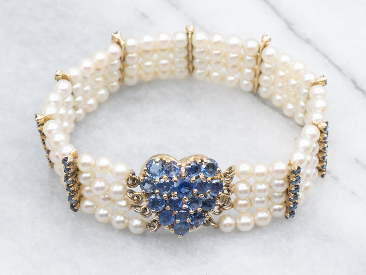 Saltwater Pearl Beaded Bracelet with Sweetheart Sapphire Clasp