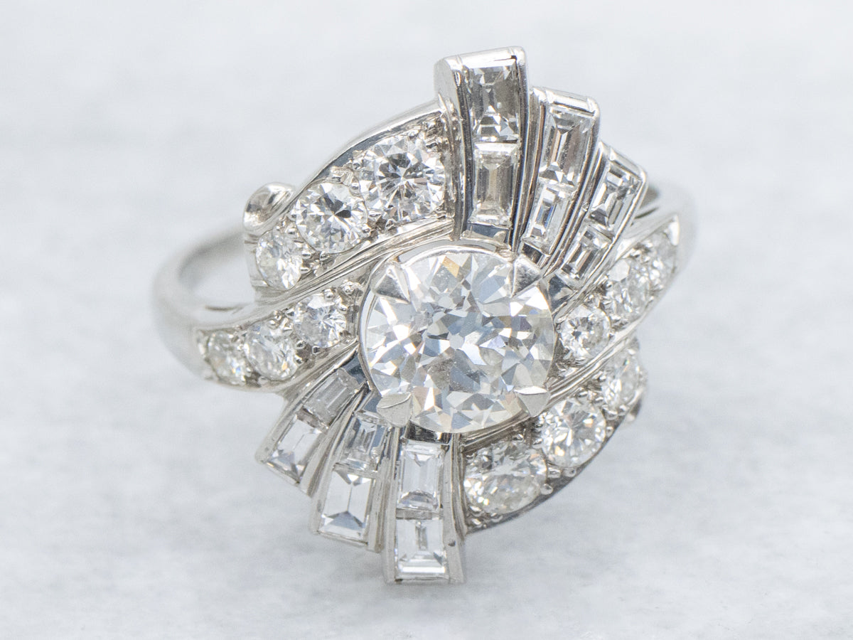 Platinum and Old Mine Cut Diamond Antique Cocktail Ring