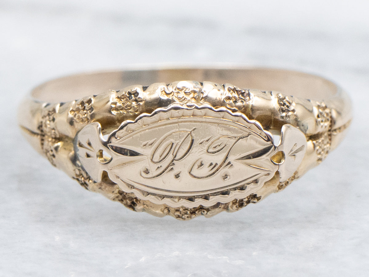 Engraved Antique Gold "PJ" Monogrammed Signet Ring