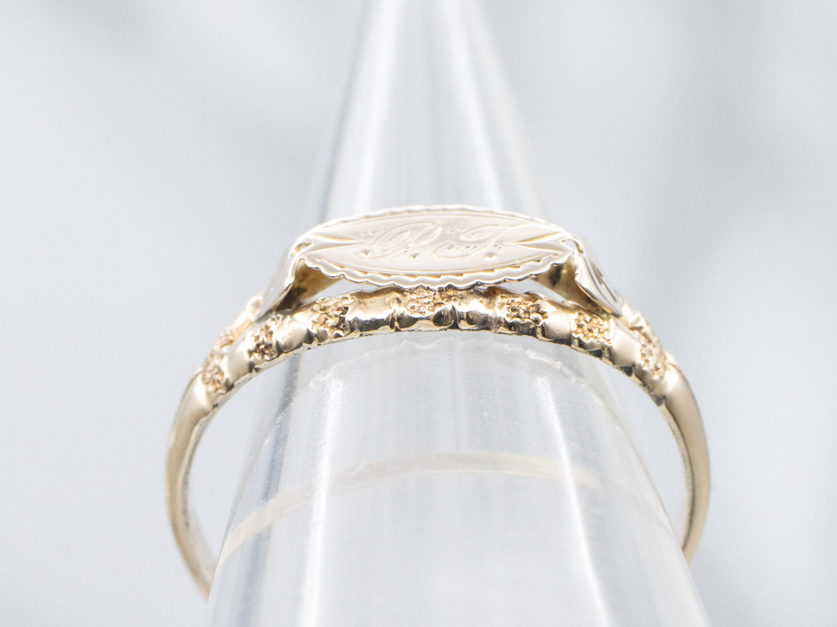 Engraved Antique Gold "PJ" Monogrammed Signet Ring