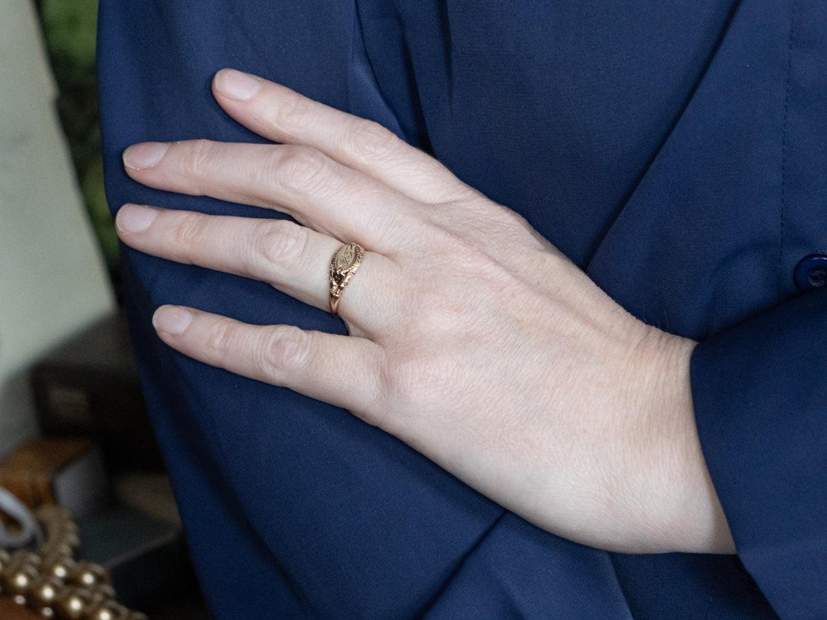Engraved Antique Gold "PJ" Monogrammed Signet Ring