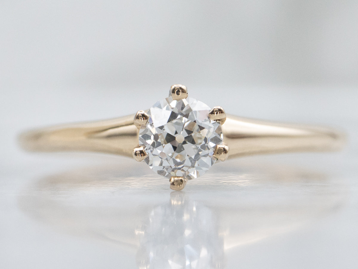 Six-Prong Antique Old European Cut Diamond Solitaire Engagement Ring