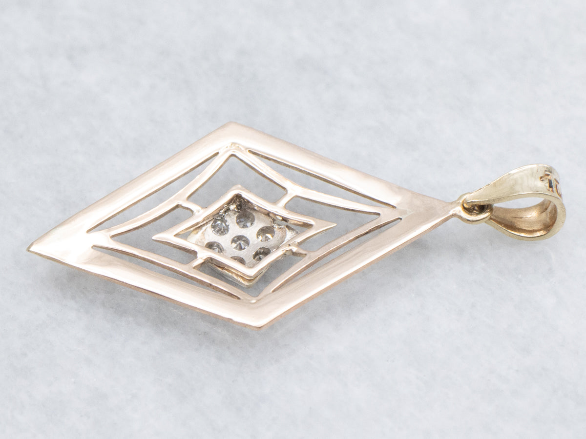 Diamond Tri-Color Gold Floral Engraved Pendant