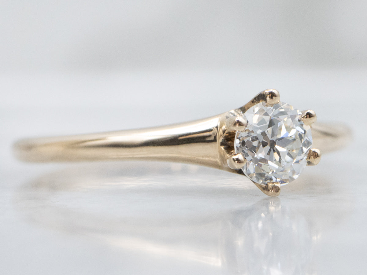 Six-Prong Antique Old European Cut Diamond Solitaire Engagement Ring