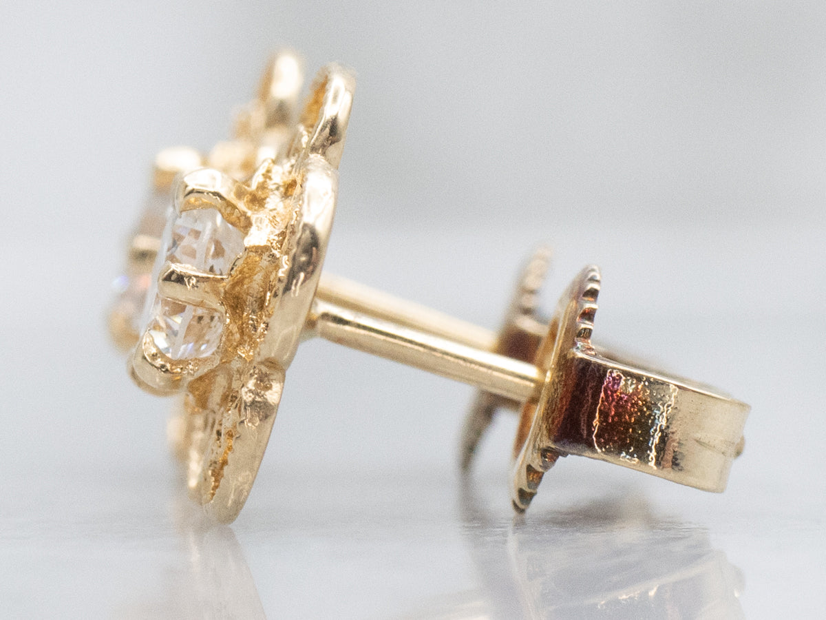 Diamond Floral Filigree Gold Stud Earrings