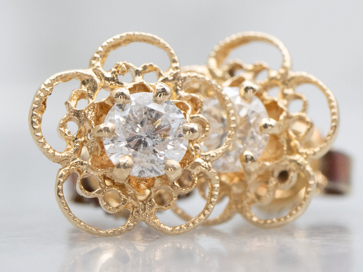 Diamond Floral Filigree Gold Stud Earrings