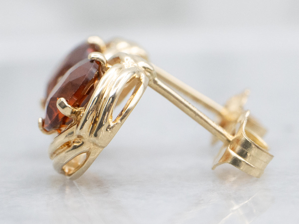 Grooved Gold Citrine Stud Earrings