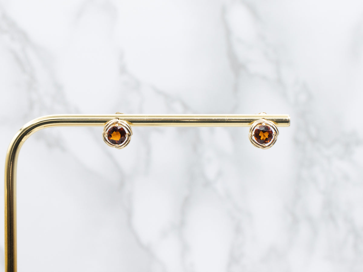 Grooved Gold Citrine Stud Earrings