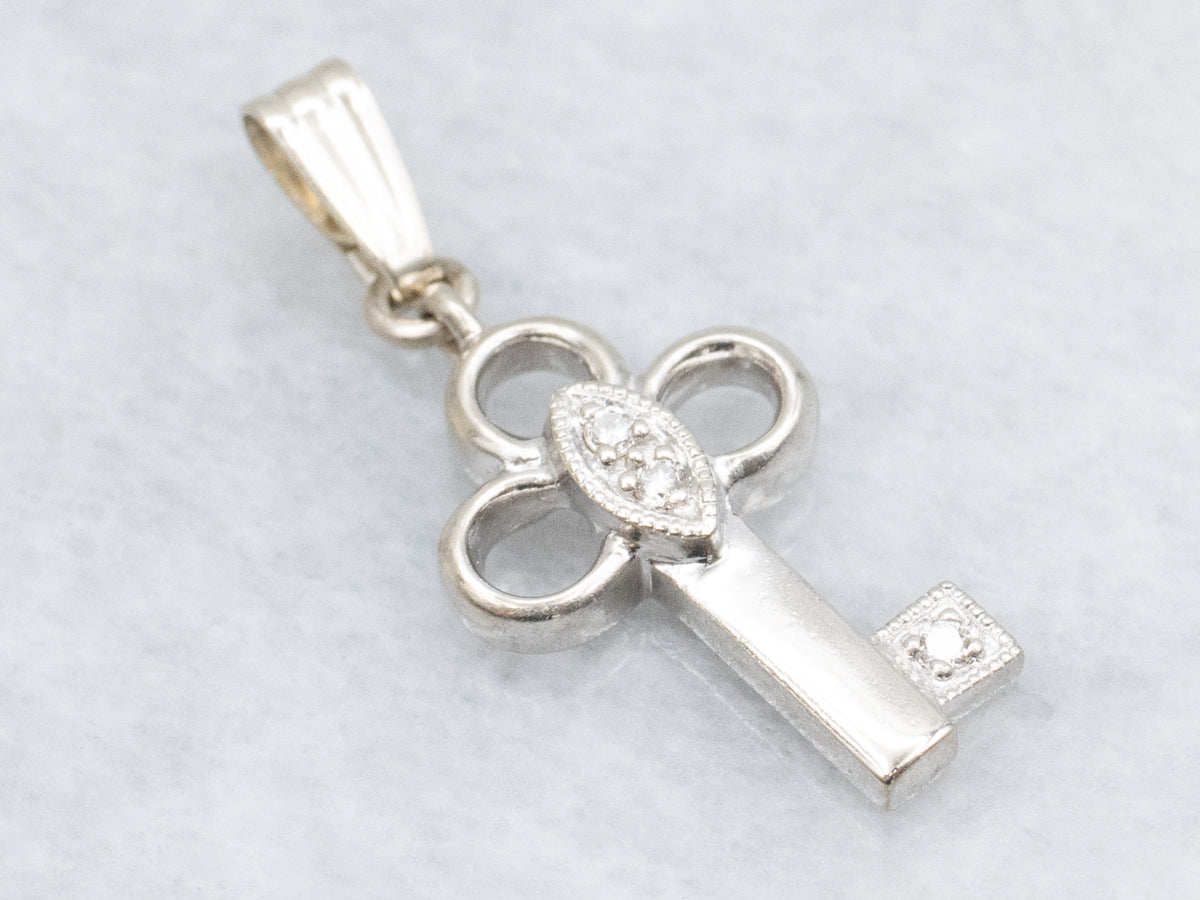 White Gold Diamond Key Charm Pendant