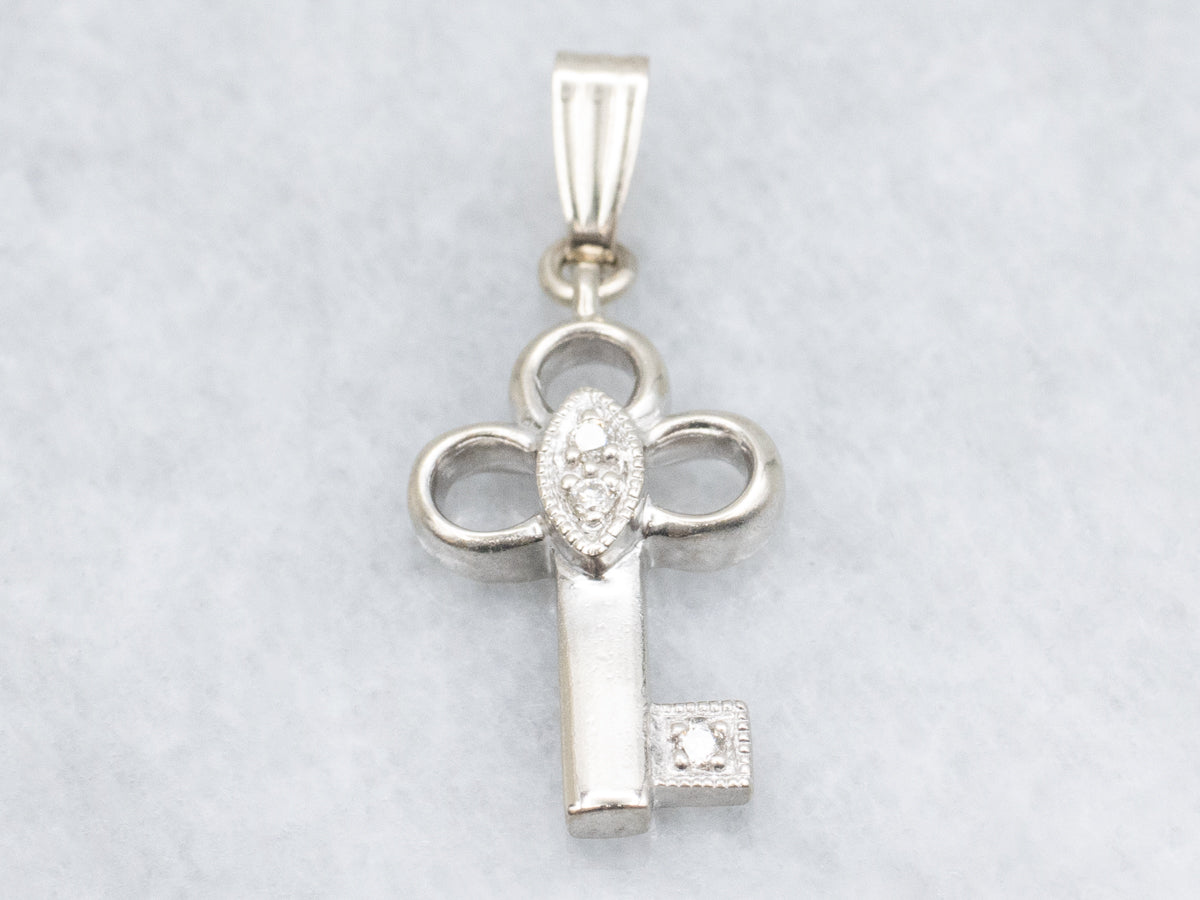 White Gold Diamond Key Charm Pendant