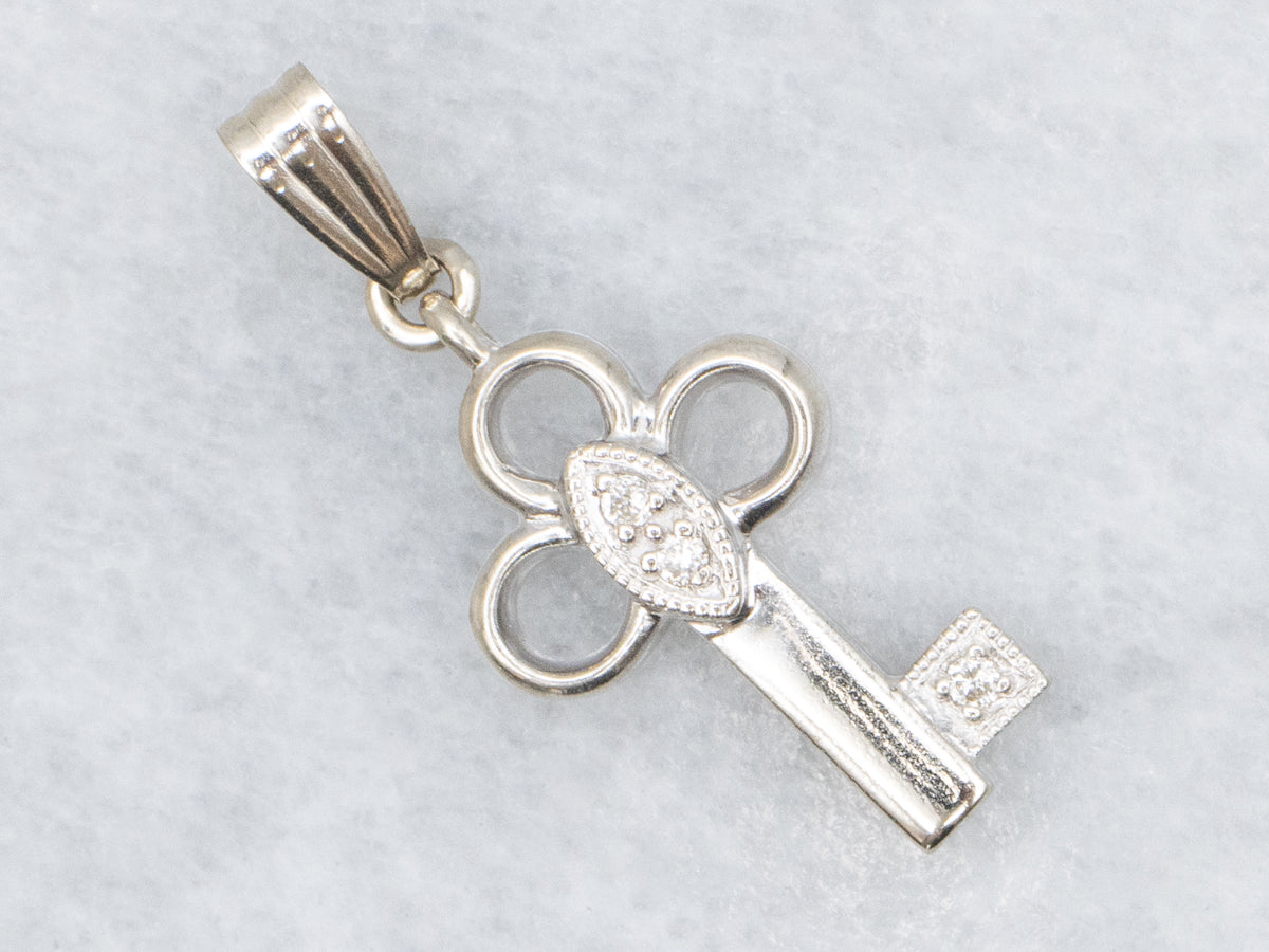 White Gold Diamond Key Charm Pendant