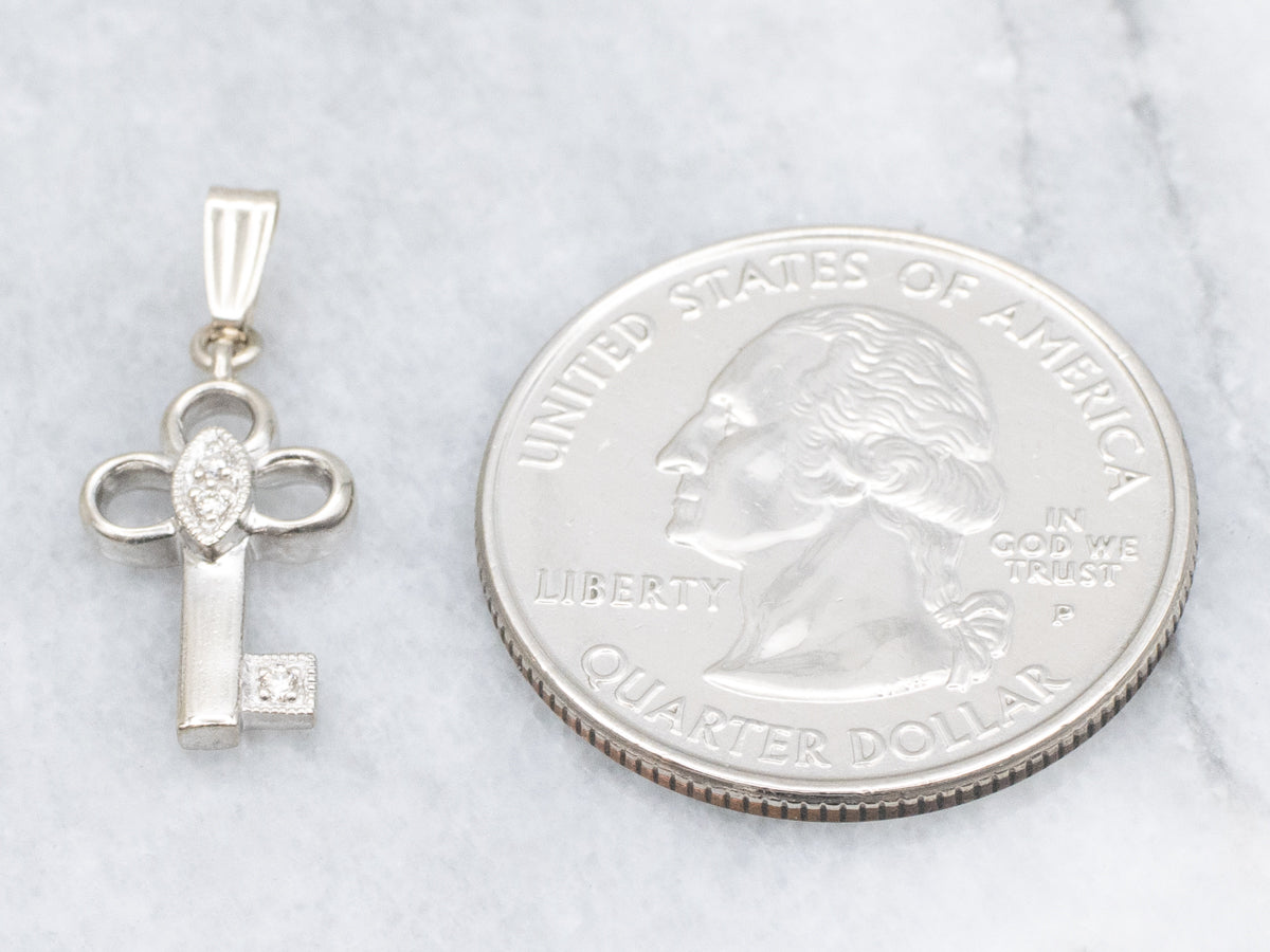 White Gold Diamond Key Charm Pendant