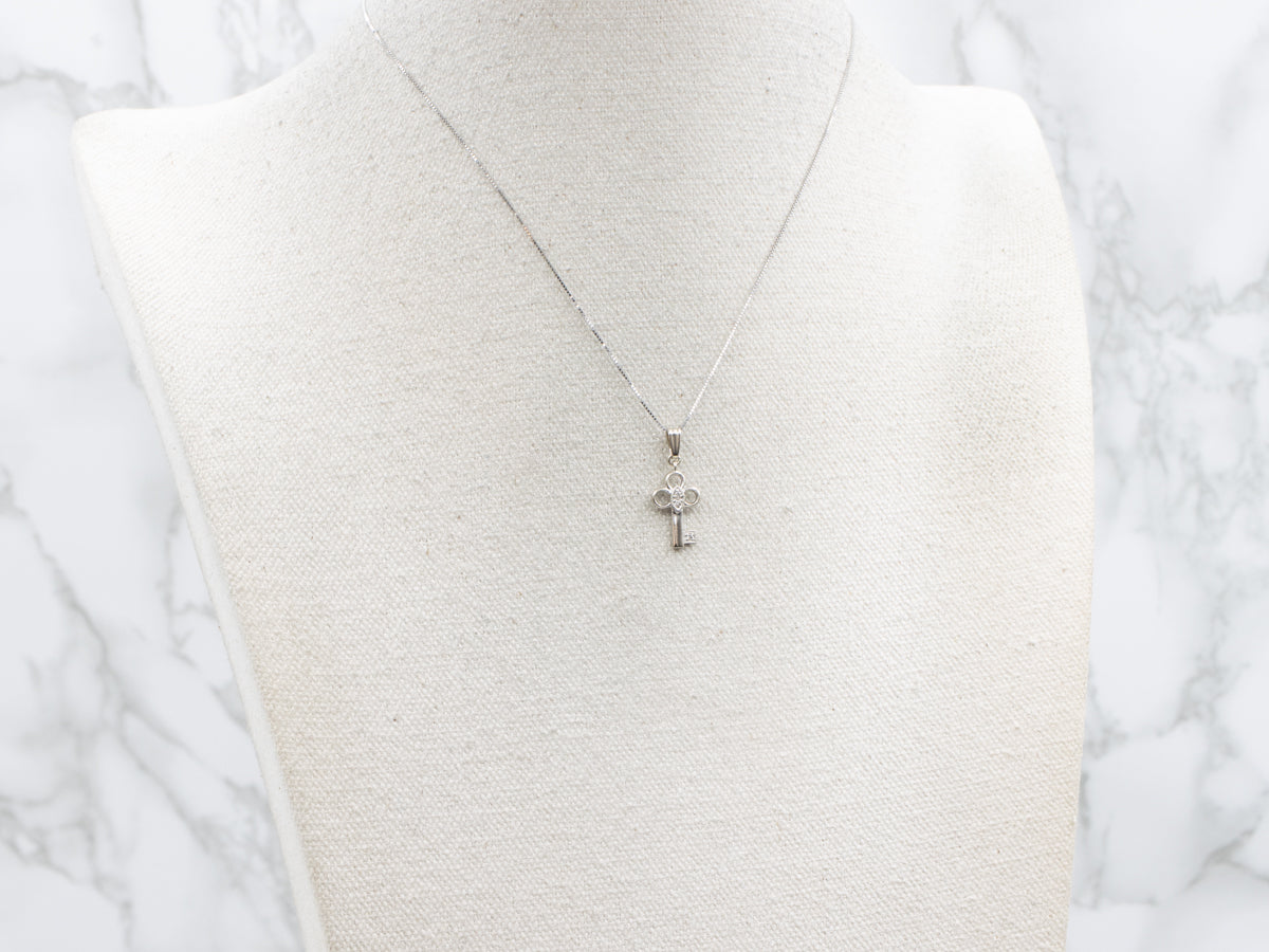 White Gold Diamond Key Charm Pendant