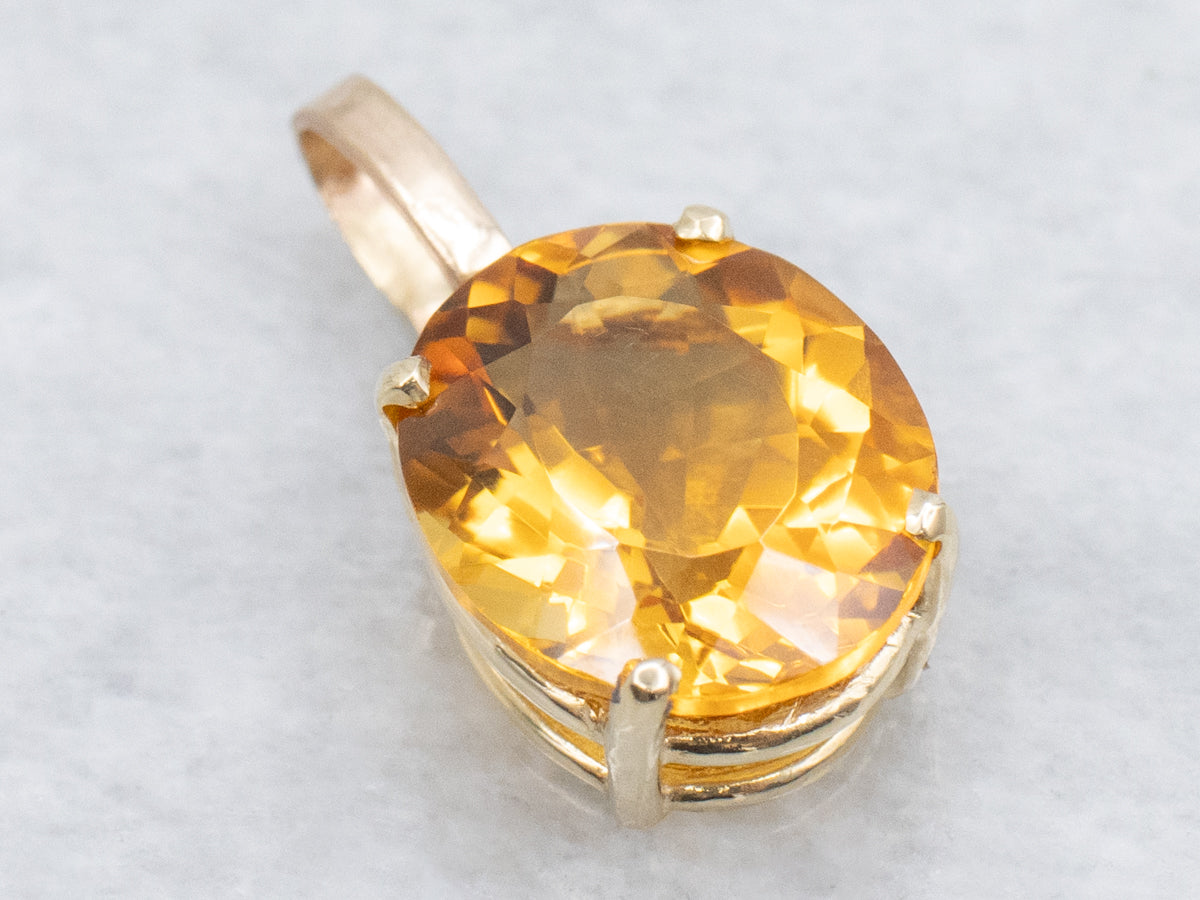 Oval-Cut Citrine Yellow Gold Pendant