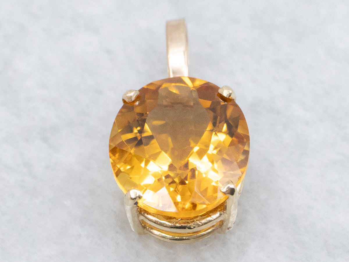 Oval-Cut Citrine Yellow Gold Pendant