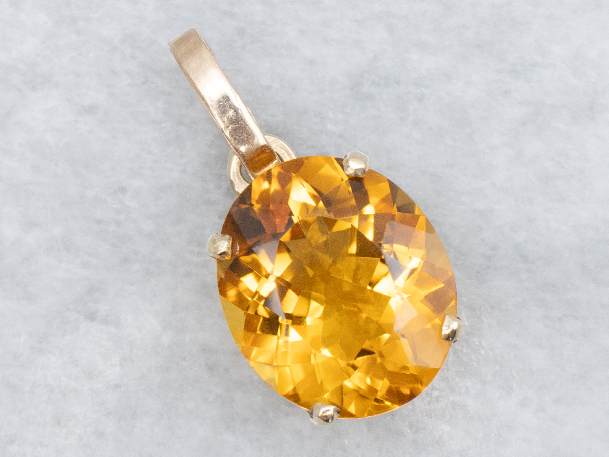 Oval-Cut Citrine Yellow Gold Pendant