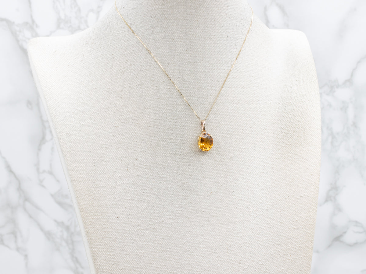 Oval-Cut Citrine Yellow Gold Pendant