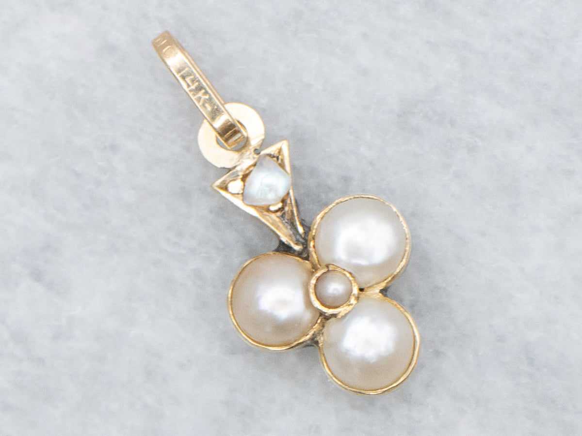 Antique Gold and Pearl Lucky Club-Shaped Charm Pendant