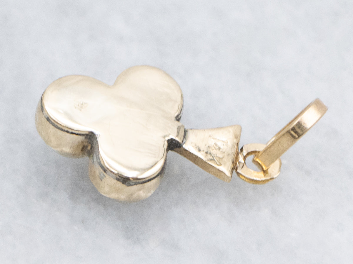 Antique Gold and Pearl Lucky Club-Shaped Charm Pendant